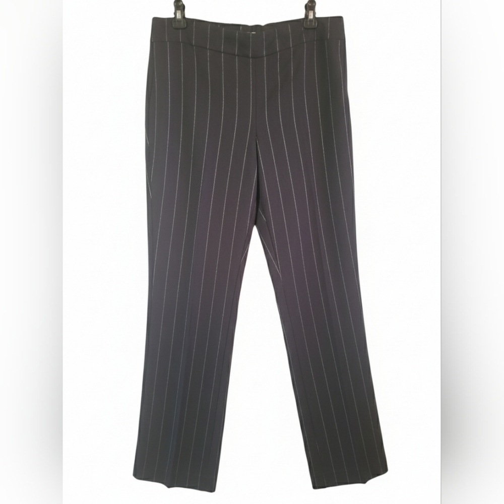 Anne Klein Black Pinstripe Straight Leg Pants